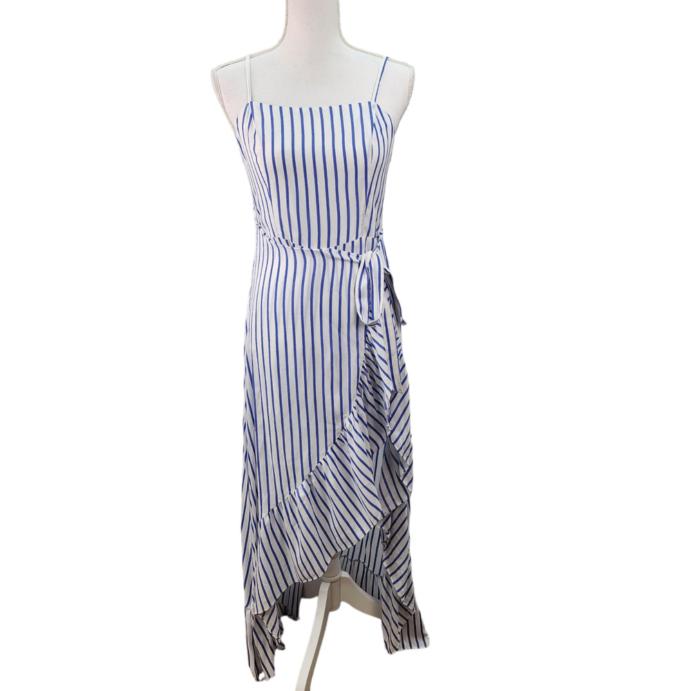 NWT Olia Wrap Sundress JR Medium Blue White Stripe Dress Pockets Built-In Shorts - Picture 2 of 16